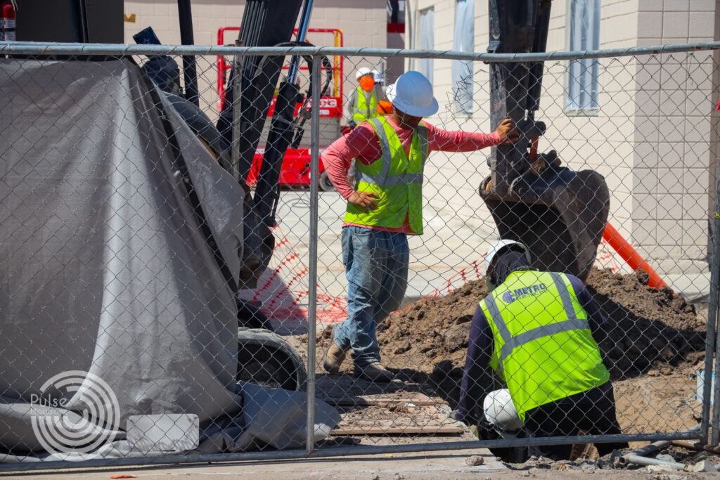 Construction workers continue work Tuesday on UTRGV’s new Visual Arts Complex in Brownsville. The complex was projected to be completed in time for the Fall 2026 semester, which begins Aug. 26.