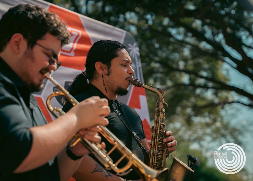 Music education junior Carlos Hernandez plays his saxophone Thursday  at the Student Union Veranda in Brownsville. Derick Lara/Pulse
