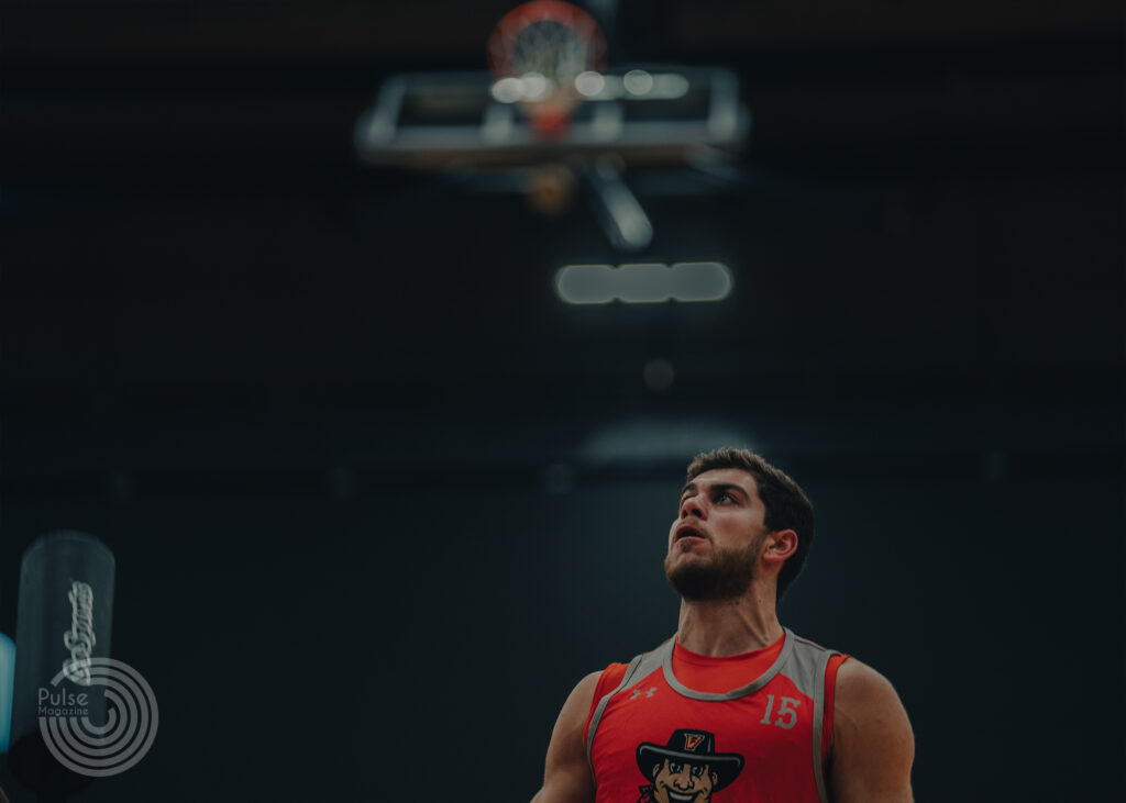 Redshirt junior guard Fadi Mougharbel looks to the rim after shooting a three-pointer during practice Nov. 1 at the UTRGV Fieldhouse in Edinburg.