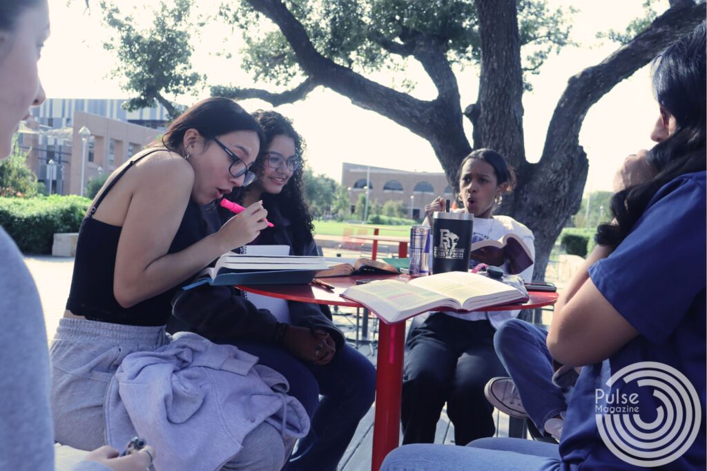 Biology freshman Daniella Villega highlights bible during bible study held by Baptist Student Ministry on Edinburg campus Nov.6. Mikaela Lagunes/ Pulse. 
